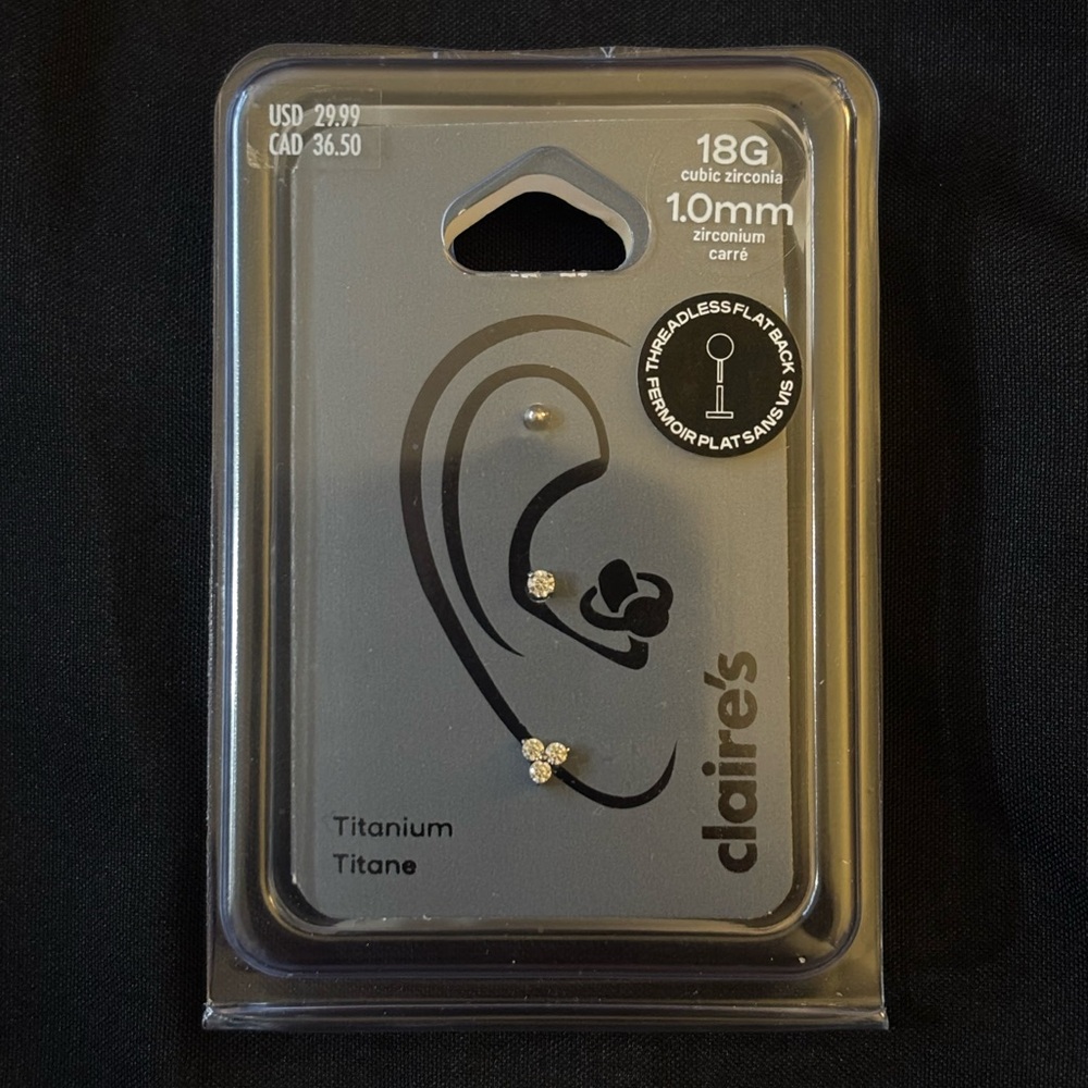 18g titanium cubic zirconia tragus piercings nwt (see description)